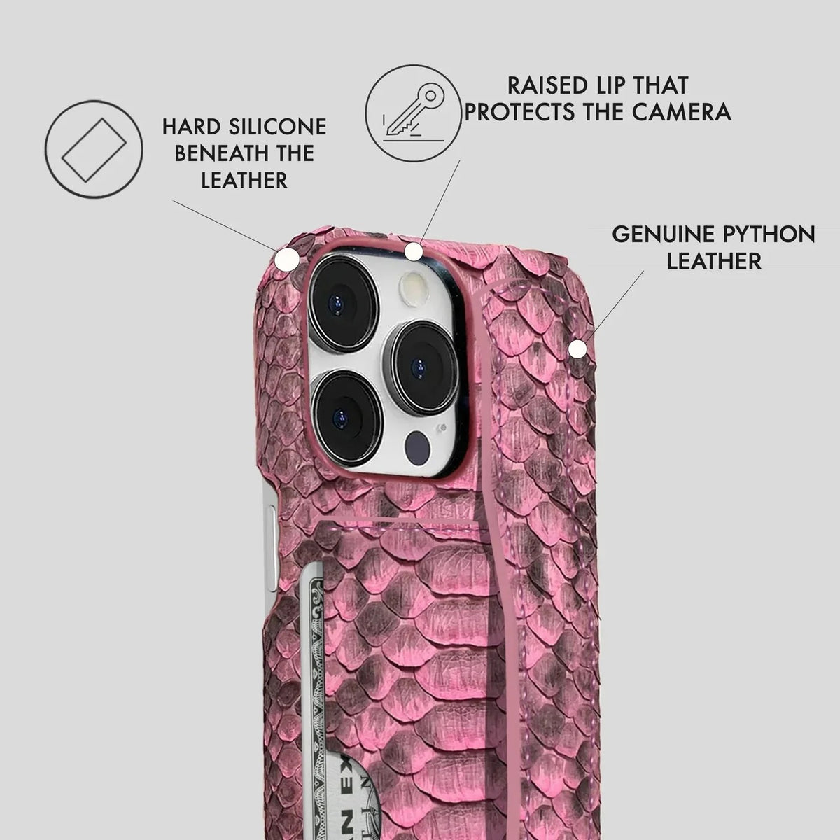 iPhone 15 Pro Python Leather Case — Python Handle Cardholder
