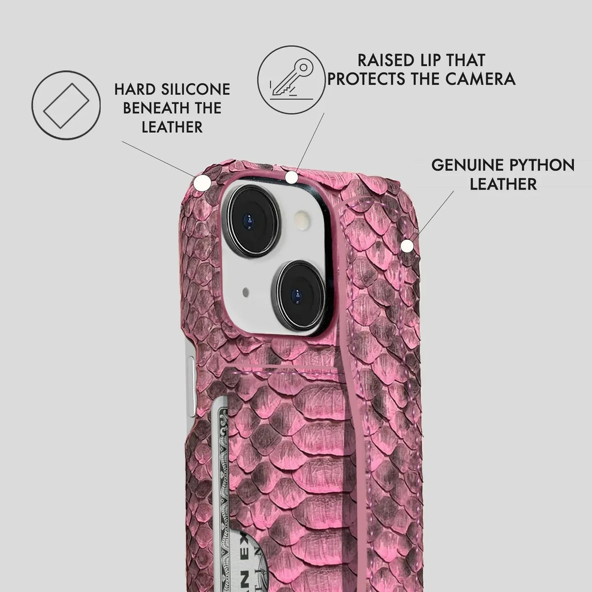 iPhone 14 Python Leather Case — Python Handle Cardholder